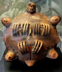 Ancient hand-formed clay mummy mask from southern coastal Peru, Late Paracas period
