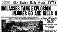 Front page of the Boston Daily Globe newspaper dated January 16, 1919, mentioning the Great Molasses Flood