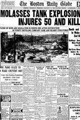 Front page of the Boston Daily Globe newspaper dated January 16, 1919, highlighting news about a major explosion