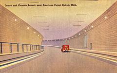 Historic Detroit Michigan to Windsor Ontario Tunnel construction postcard from 1930