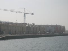 Bassin des docks and quai Frissard in Le Havre with Les Docks under renovation, showing the ISEL building at the end