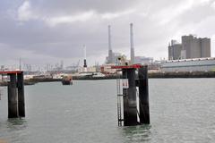 View of Le Havre port with cranes and ships