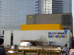 Exterior view of the Theater BRAVA! building with illuminated signage at night