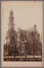 Historic view of the Westermarkt and Westerkerk over the Keizersgracht canal in Amsterdam during the late 19th century