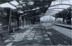 Morinomiya Station platform destroyed after the 7th Osaka air raid on July 24, 1945