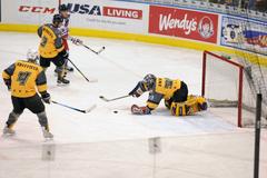 Navy personnel playing hockey at Norfolk Scope Arena during charity game