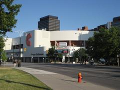 Copps Coliseum on York Boulevard in Hamilton, Ontario, looking east
