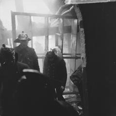 Fire damaging roof section of Tropenmuseum in Amsterdam in 1965