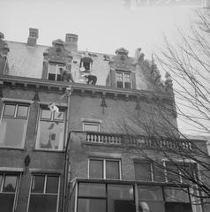 Fire damaging the roof of Tropenmuseum in Amsterdam, March 1965