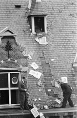 Fire damaging the roof of Tropenmuseum in Amsterdam, 1965