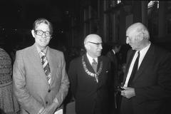 Albert Schweitzer commemoration at Tropenmuseum Amsterdam with Prof. Dr. R. Bakker, Samkalden, and Dr. S. Mansholt in black and white