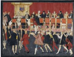 First Banquet in the Grand Gallery of the Royal Palace in Brussels during the wedding of Duke Alessandro Farnese and Princess Maria of Portugal in 1565