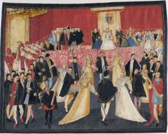 Ball in the Grand Hall of the Royal Palace in Brussels during the wedding ceremonies of Duke Alessandro Farnese and Princess Maria of Portugal in 1565
