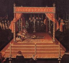 Catafalque of Archduke Albert in the chapel of his Brussels palace early 17th century painting
