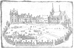 Detailed pen drawing from 1589-1590 depicting Herman van Doornik sentenced to hanging