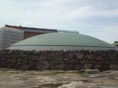 Temppeliaukio church exterior view from the top showing rock-cut architecture