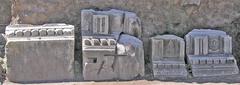 Fragments of marble decoration at the Temple of Divus Iulius in the Roman Forum, Rome, Italy