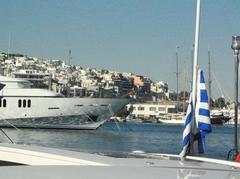 Seaside near Athens on July 24, 2006 with calm water and coastal landscape