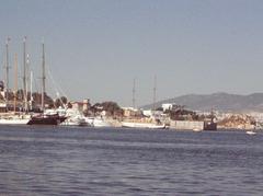 Seaside view near Athens in July 2006 with calm waters and coastal scenery
