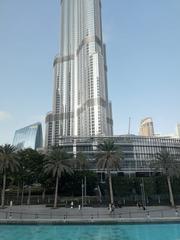 Dubai Mall with half view of Burj Khalifa towering above