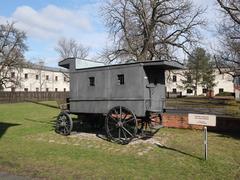 Horse-drawn kibitka carriage in front of the X Pavilion of Warsaw Citadel in 2024