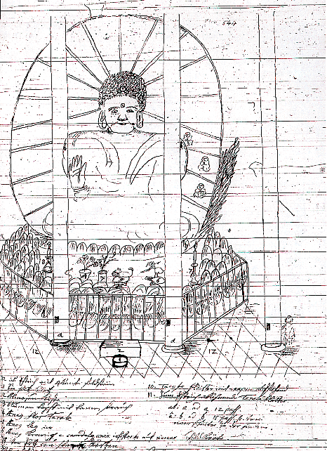 Sketch of the Hōkōji Daibutsu statue in Kyoto, Japan by Kaempfer