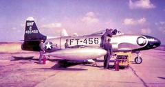 35th Fighter Squadron F-80A jet aircraft on runway at Itazuke Air Base in 1950