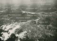 Aerial view of airfields around Fukuoka City in 1945 taken by US Military