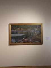 Painting titled Fuentes brotantes en otoño showing autumn fountains by Joaquín Clausell
