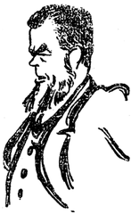 Caricature of actor-playwright George Ciprian as Professor Kroll in Henrik Ibsen's Rosmersholm
