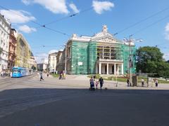 Reconstruction of Mahen Theatre facade in progress
