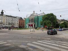 Reconstruction of Mahen Theater facade with scaffolding