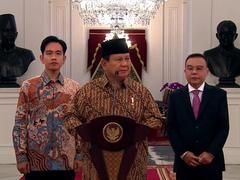 Prabowo Subianto announcing new Red White Cabinet at Merdeka Palace Jakarta