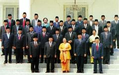 President Megawati Sukarnoputri with cabinet members in front of Merdeka Palace Jakarta August 2001