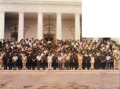 Indonesian military leaders standing at Merdeka Palace during an official event