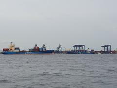 Ship at the entrance of Tokyo port on a calm day