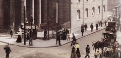 Vintage photochrom postcard of 1900 School St and Tremont St in Boston