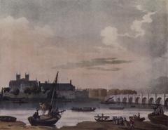 View of Westminster Hall and Westminster Bridge in London with River Thames