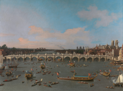 The Thames River at Westminster Bridge during the Lord Mayor's Procession, painted by Canaletto in 1747