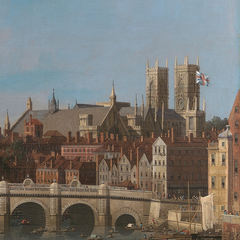 Union Flag flying over Westminster with the Thames and Westminster Bridge in the background in 1747