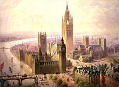 Design for an Imperial Monumental Halls and Tower in Westminster by Edward Buckton Lamb and John Seddon, 1904
