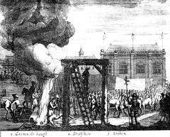 Execution of Oliver Cromwell, Henry Ireton and John Bradshaw in 1661 engraving