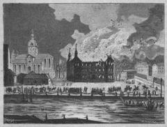 Illustration of the 1825 fire at the Royal Dramatic Theatre in Stockholm