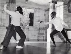 Max von Sydow fencing against Jan Olof Strandberg at Royal Dramatic Theatre training academy 1949-50
