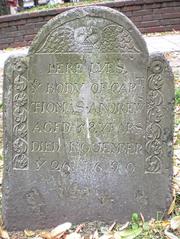 Tombstone of Captain Thomas Andrews dated 1690 in Granary Burying Ground Boston