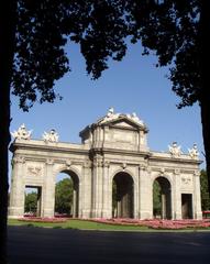 Puerta de Alcalá monument in Madrid at twilight