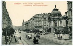 Historic street view of Leopoldring and Lustspieltheater theater in Budapest, 1906