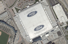 Satellite view of Ford Field stadium in Detroit