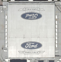 Satellite view of Ford Field stadium in Detroit from NASA World Wind