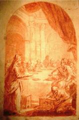 Sanguine drawing 'Le repas chez Simon' by Barthélemy Parrocel at Calvet Museum Avignon